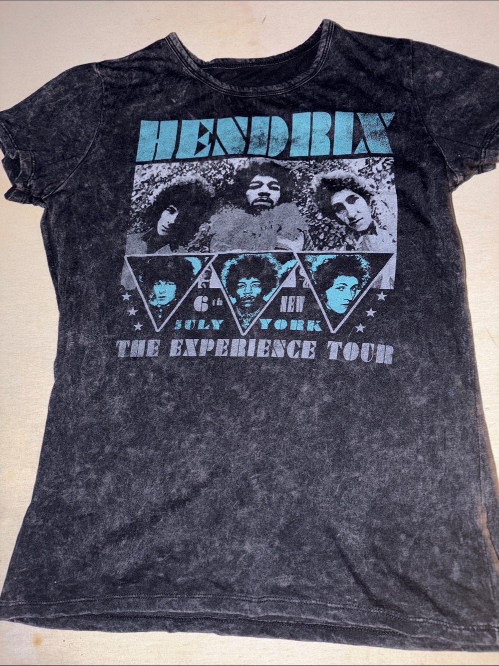 Vintage Womens OS Hendrix Graphic Tour Tee - Black with Teal Print